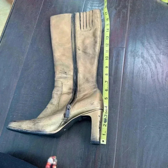 Y2K vintage leather gold and black washed heeled booties  38 - Picture 7 of 8